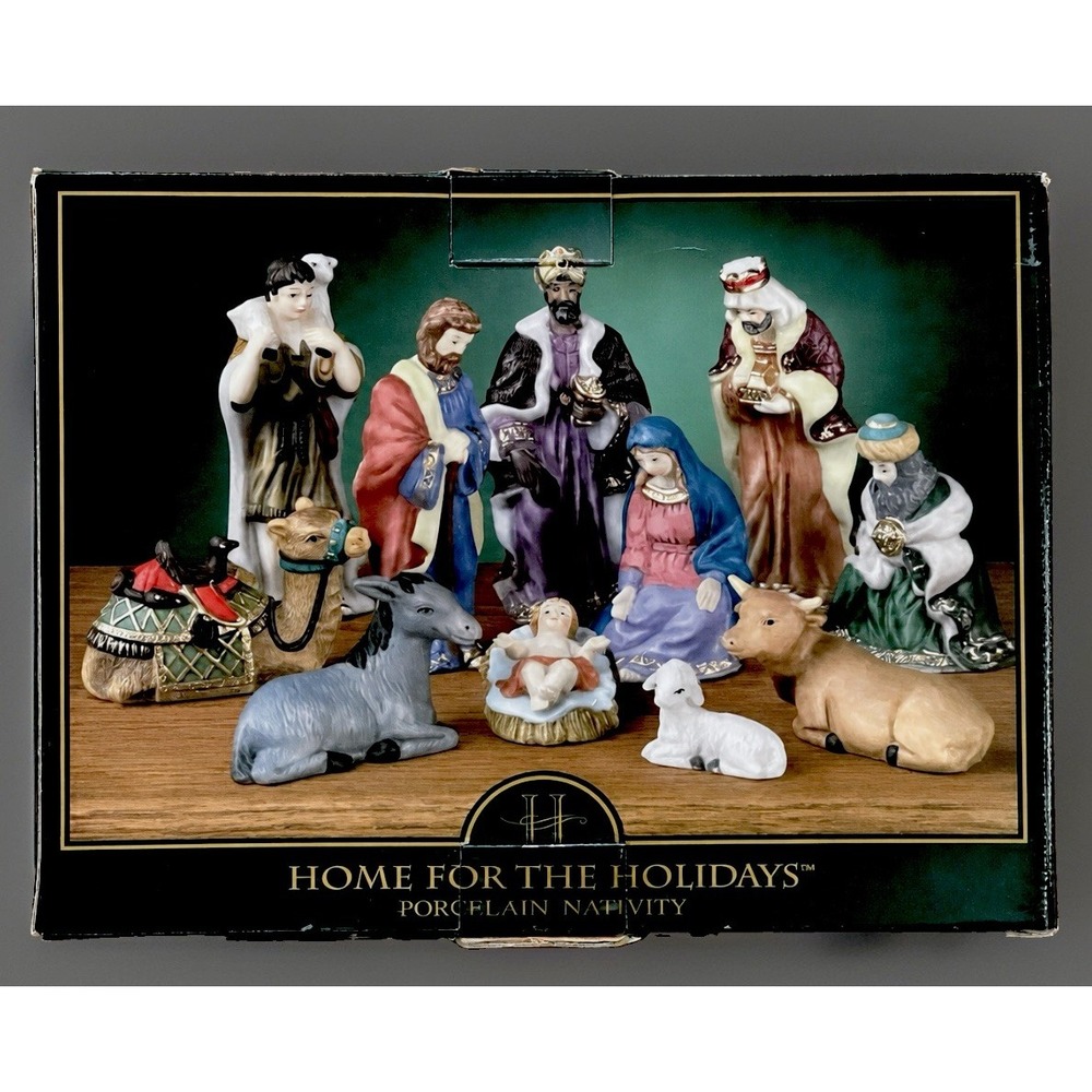 Vintage 1999 Home For Holidays 12 Pc Porcelain Nativity Set #4701020 Box